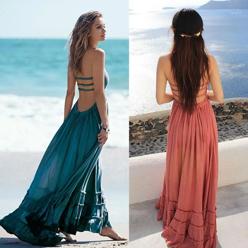 Party Dresses Wholesale- Summer Dress Women Bohemian Sleeveless People Sexy Boho Blackless Hippie Bandage Beach Vestidos1