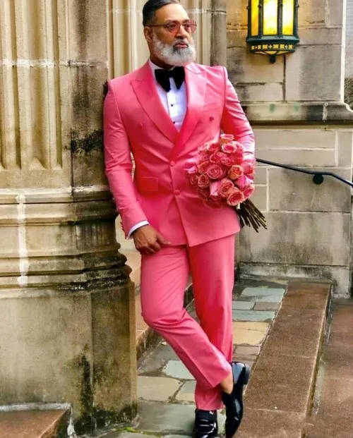 Pink Double Breasted Vest Men's Suit 3 Pieces Marriage Groom Best Man Suits main image 1