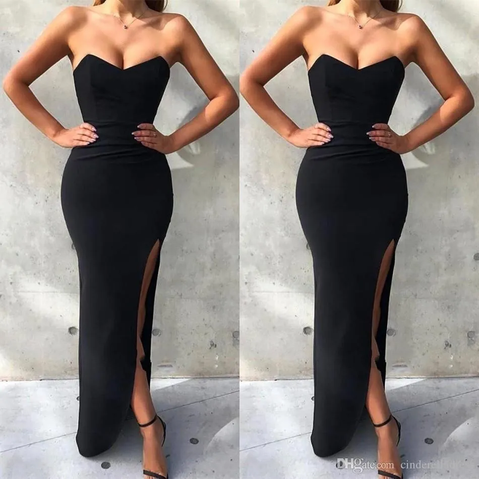 Sexy Niesamowite Slim Simple Black Prom Dresses Mermaid Bez Ramiączek Abendkleider Suknie Wieczorowe Robe De Soiree Długie Druk Dress Custom