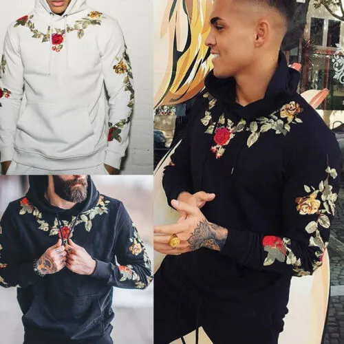 Felpa con cappuccio da uomo Hip-Hop Felpa con cappuccio Maglione con cappuccio Giacca Cappotto Capispalla Pullover Uomo Casual Felpe con fiore caldo Top Abbigliamento