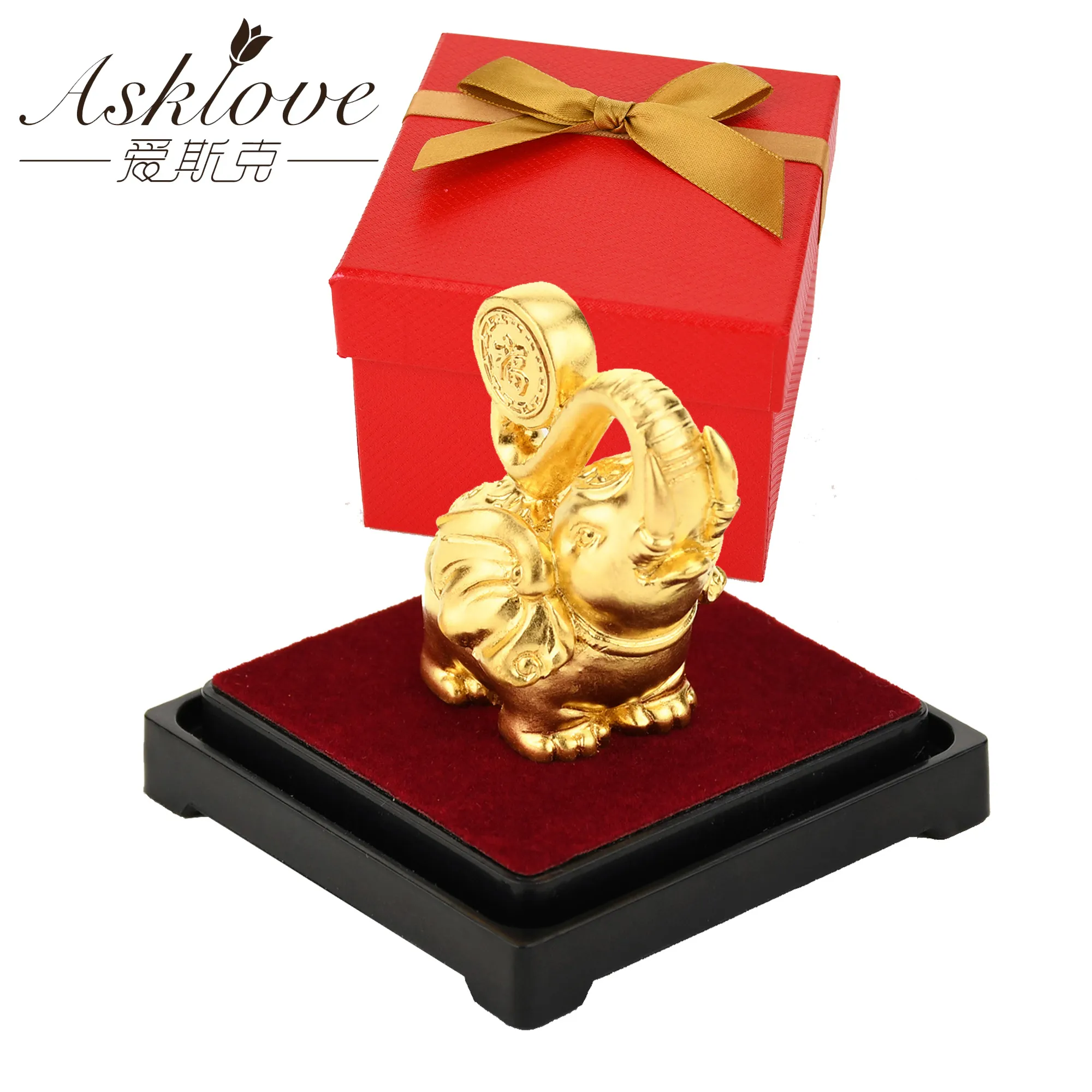 Lucky Feng Shui 24k Gold Foil Elephant Statue Figurine Ornament Ambachten Verzamel Wealth Home Office Decor T200624