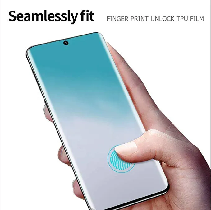 Tempererat glas Fullt omslag 3D-kantlim Skärmskydd för Samsung Galaxy S21 Ultra S20 5G S10 Not 20 10 med fingeravtryck Lås upp