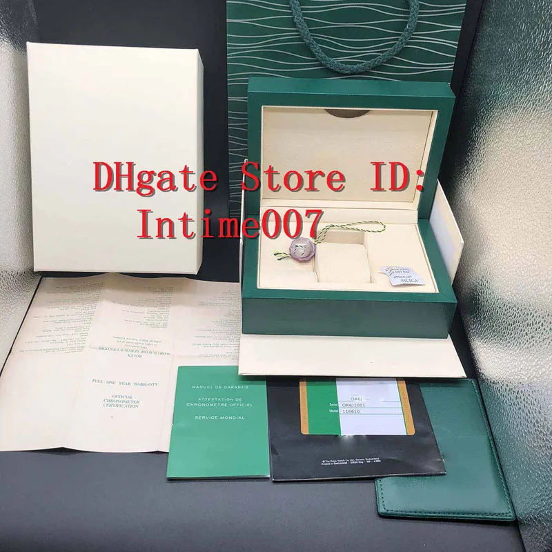 Kwaliteit donkergroene horlogedoos geschenkdoos voor Rolex-horloges, boekje, kaartlabels en papieren in het Engels Zwitserse horloges Boxes313q