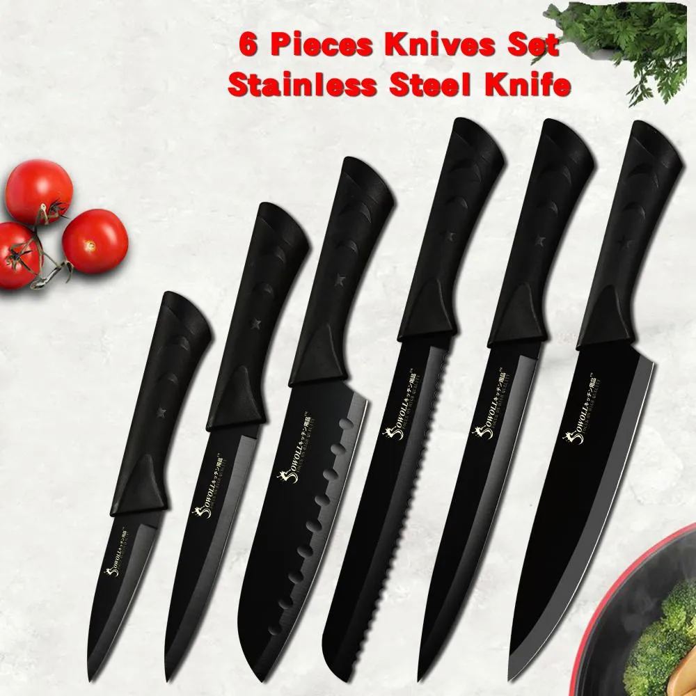 Sowoll Fashion Black Stainless Steel Kitchen Knife Set Germany Steel