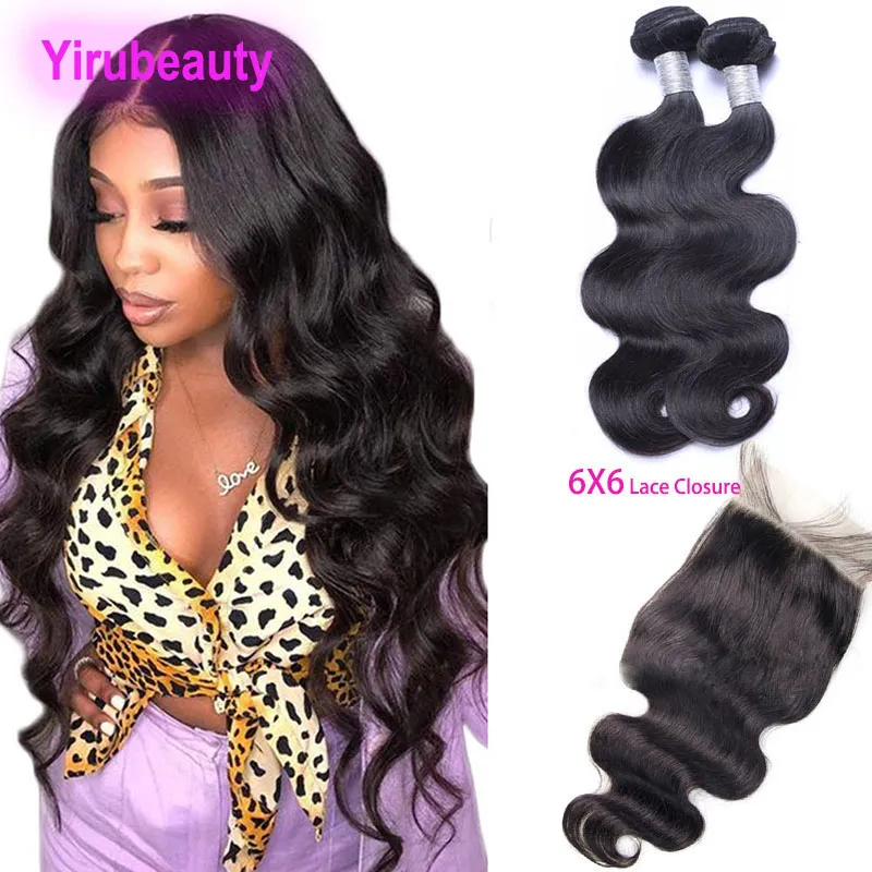 Braziliaanse menselijk haar lichaamsgolf 2 bundels met 6x6 kanten sluiting 3Pieces/lot mink hair extensions Middle Free Three Deel 10-28inch