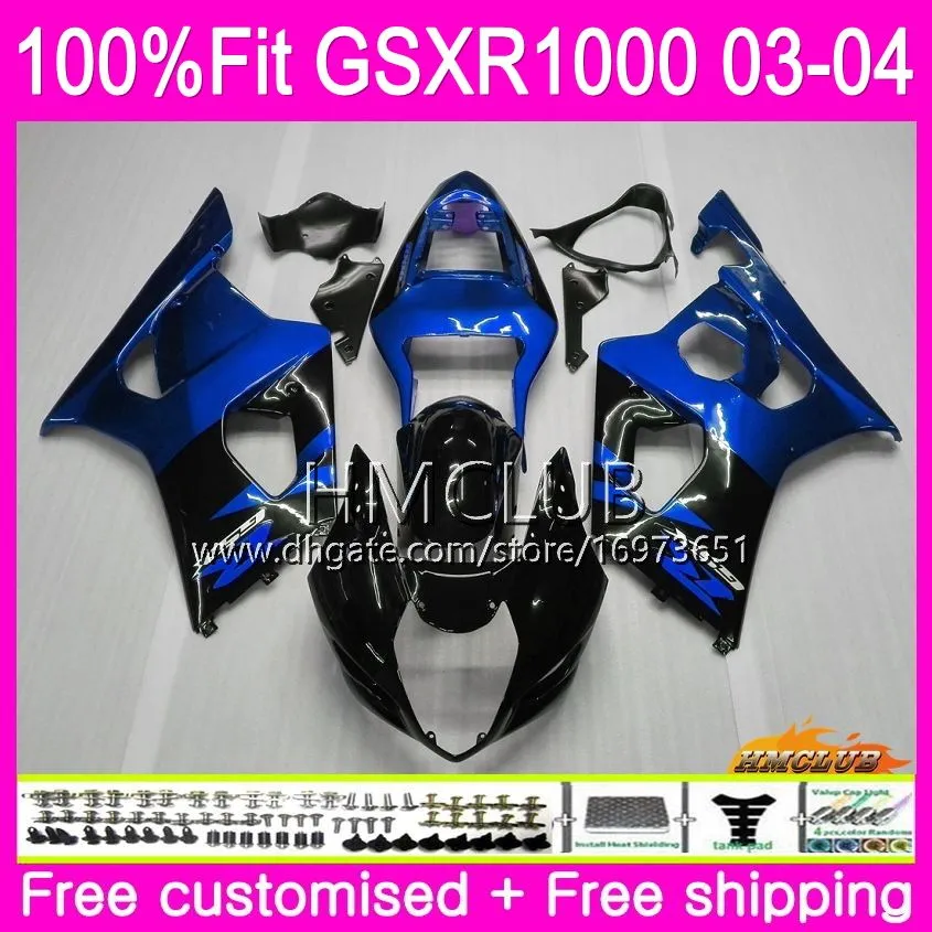 Corpo de injeção para SUZUKI GSXR-1000 GSXR1000 03 04 Carroçaria 10HM.0 GSX-R1000 GSX R1000 03 04 K3 GSXR 1000 2003 2004 Fábrica de revestimentos azul quente