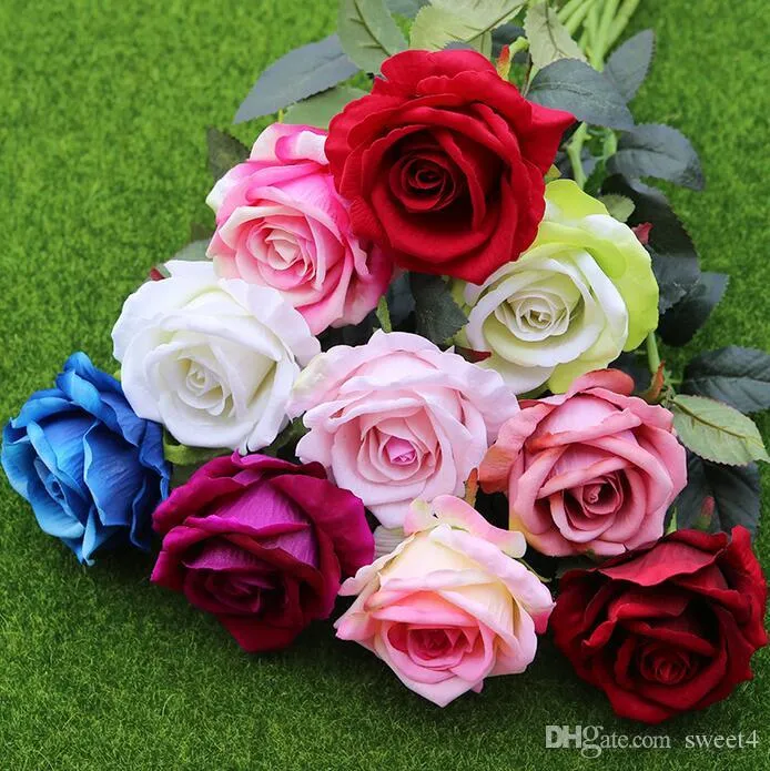 Nuovi colori 11 pz/lotto Decor Rose Fiori artificiali Velluto di seta Fiori finti Floral Real Touch Rose Bouquet da sposa per la festa a casa