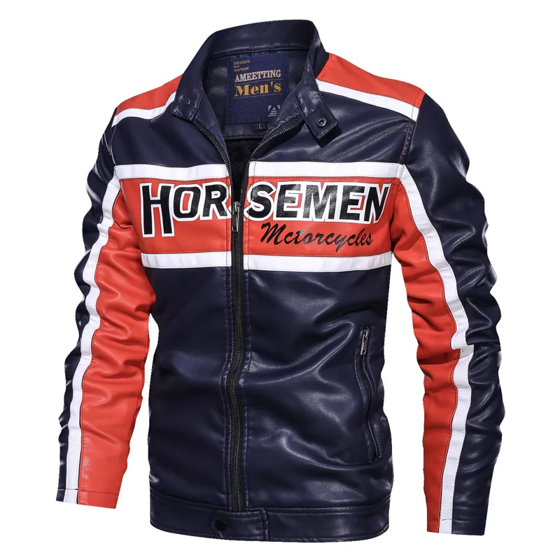 Mens leather jacket clearance with stripes