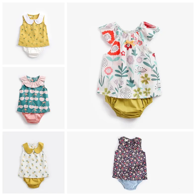 Abiti firmati per neonato Set di abbigliamento per bambina con fiore di ciliegio ananas, canottiera carina con pantaloncini, pantaloni, 2 pezzi, abbigliamento per neonati