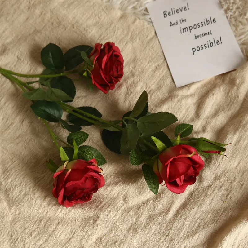 Poundstretcher Artificial Flowers Single Branch 4 Heads Roses Silk