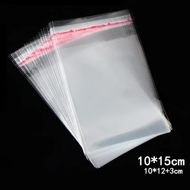 500 10 * 15cm Clear Opp Bag Förpackning Självhäftande Väskor Hem Bröllopsdekoration Plastpaket Smycken Presentväska Kaka Poly