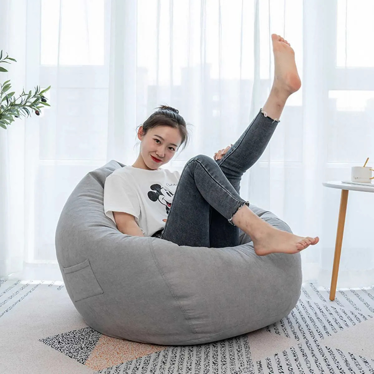 Nesloth Pouf paresseux housse de canapé chaise sans remplissage velours chaise longue siège Pouf Pouf bouffant canapé Tatami salon 70x80 cm nouveau T301a