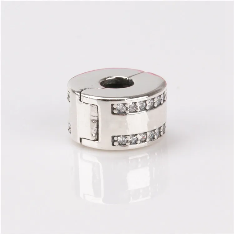 Atacado - Suporte de Silicone para Pandora 925 Sterling Silver CZ Diamante de Alta Qualidade DIY Bracelete Clipe com Caixa Original