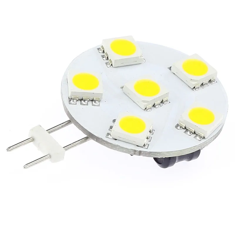 LED G4 Birne 6LED 5050SMD WIDE VOLT AC / DC10-30V 1W Side Pin Bi-Pin Warm White Dia25mm