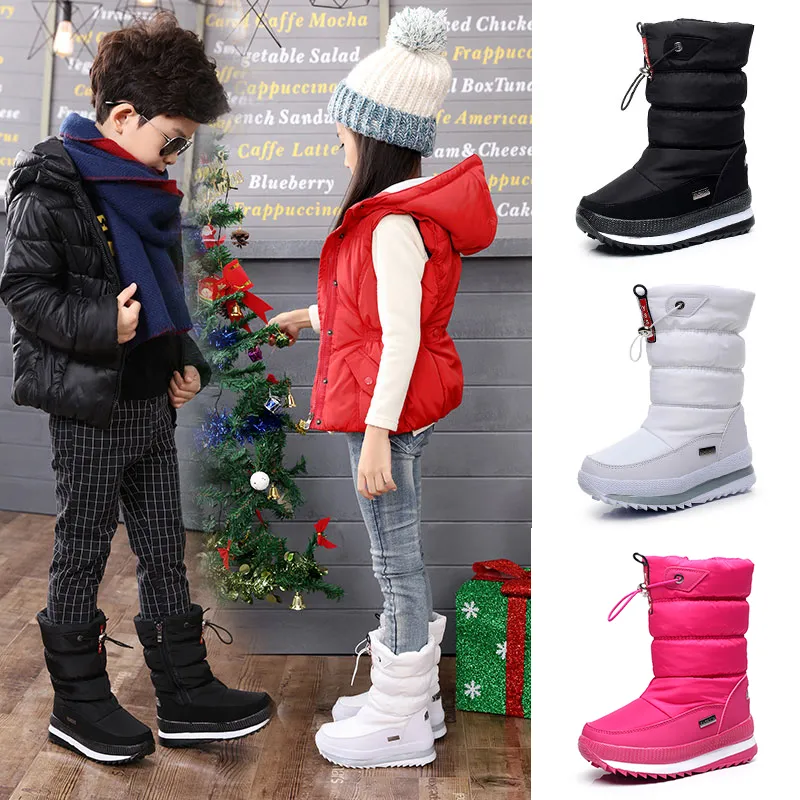 2019 جديد أحذية الأطفال الثلوج للبنات الفتيان للماء عدم الانزلاق الوالد الوالد - الطفل الشتاء الأحذية سميكة الفراء منصة أطفال أحذية دافئة