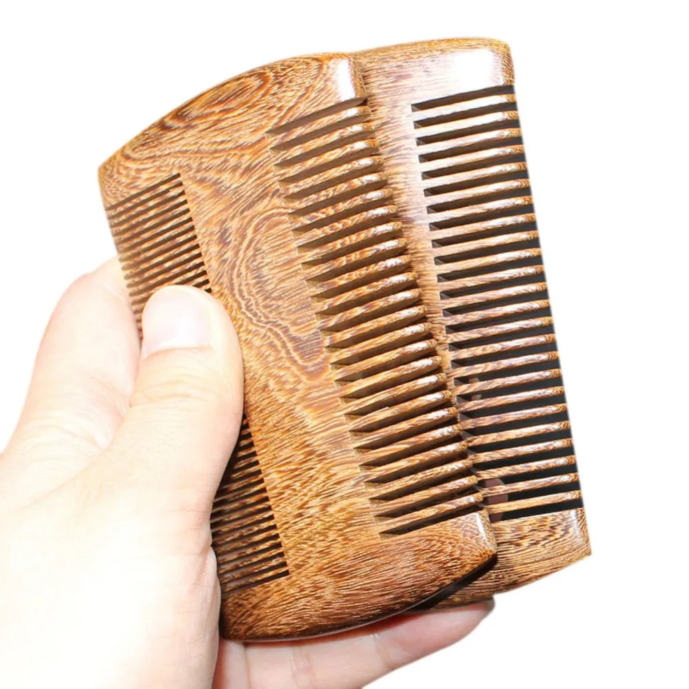 Universal Boutique Green Sandalwood Pocket Beard Hair Combs 2 Storlekar Handgjorda Naturt Träkam med fin och bred tand