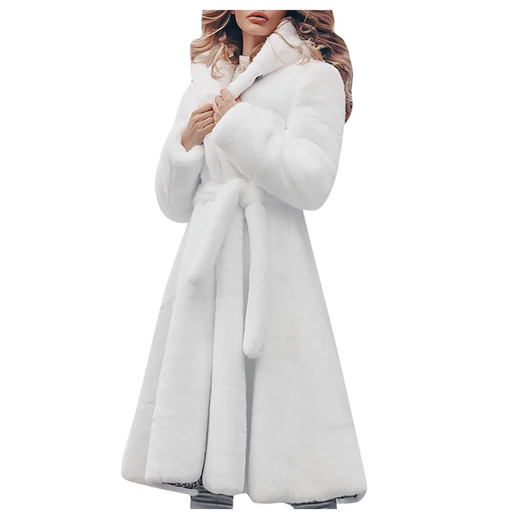 Płaszcz zimowy damski Faux Fur stałe kolory z kapturem kurtka y polarowe futrzany płaszcz z długim rękawem z czarno -białym zwykłym azjatyckim rozmiarem7682347