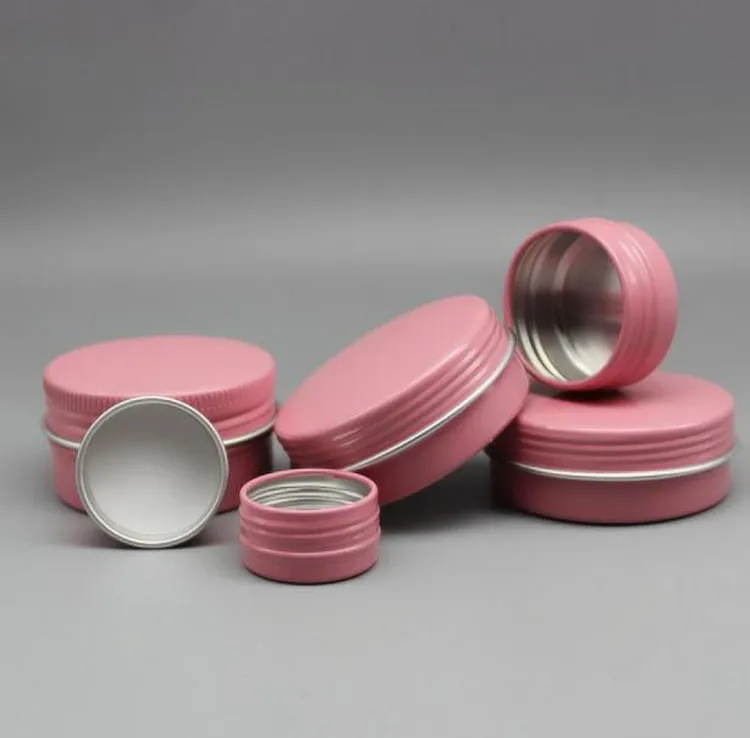 5ml 5g aluminium rosa packning flaskor tennburkar kosmetiska prov metall burkar tom behållare bulk runda kruka skruvlock lock liten ounce för ljus balsam