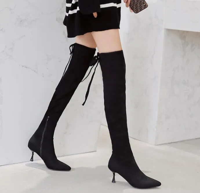 2019 nieuwe schoenen vrouwen laarzen zwart over de knie laarzen sexy vrouwelijke herfst winter dame dij hoge laarzen
