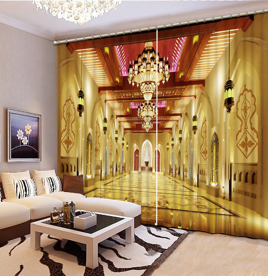 Luxury 3D Window Curtain living room Shower HooksLuxury gold decoration Curtains blackout Tapestry Custom size