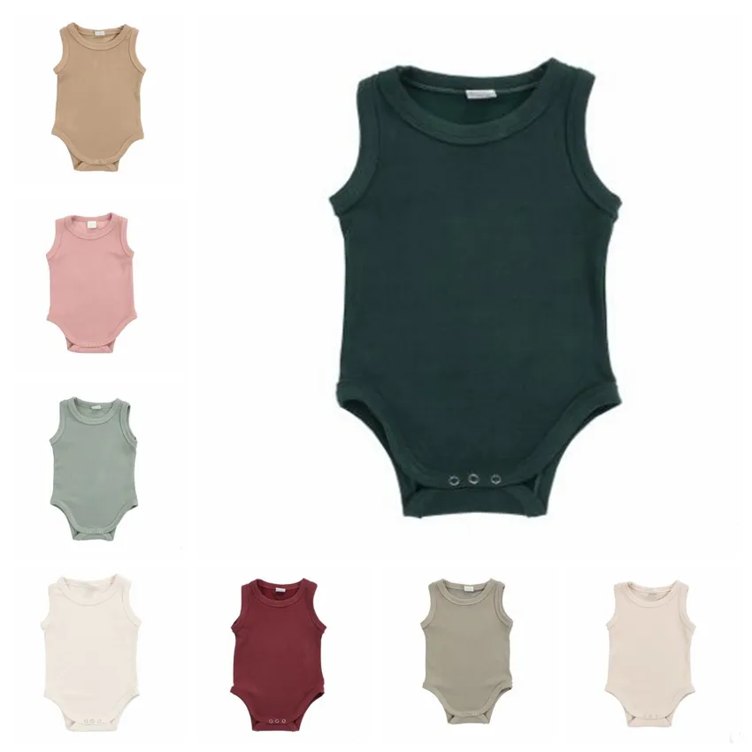 Enfants Designer Vêtements Bébé Triangle Combinaisons Été Sans Manches Barboteuses Garçon Filles Bonbons Couleur Body Bébé Coton Bouton Onesies ZYQa561