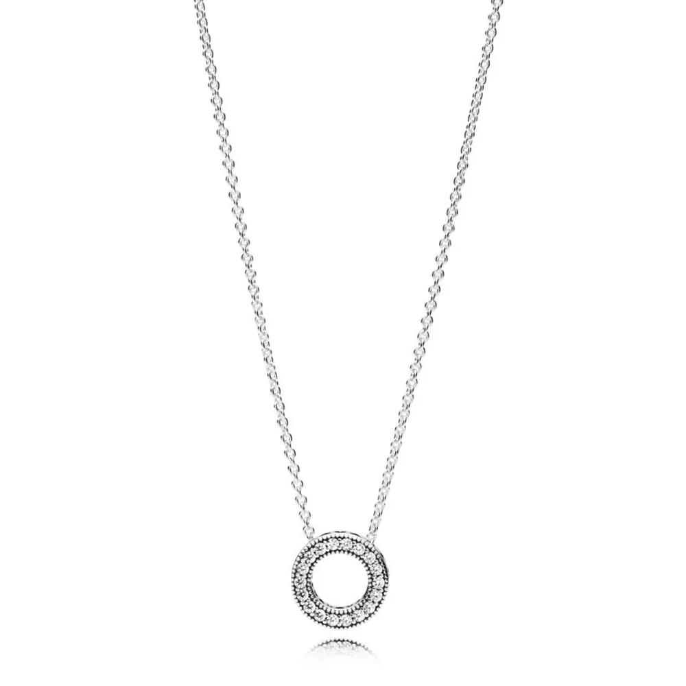 NEU 2018 100 % 925 Sterling Silber Pandora Liebevolle Herzen der Halskette Klarer CZ Geeigneter kleiner runder Geschenk-Schlüsselbeinkettenschmuck