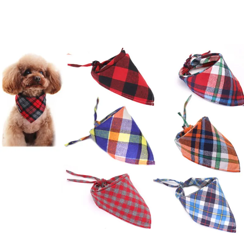 Colorful Dog Apparel Cat Pet Plaid Scarf Clothing Triangular Bandage Collar Cotton Saliva Towels Decor Supplies