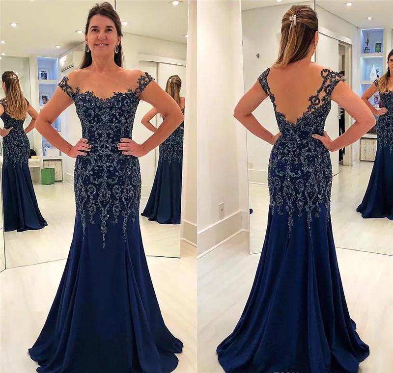 Elegante marineblaue Kleider für die Brautmutter 2019, rückenfrei, formeller Bräutigam, Patin, Abend, Hochzeit, Party, Gästekleid, Übergröße, nach Maß