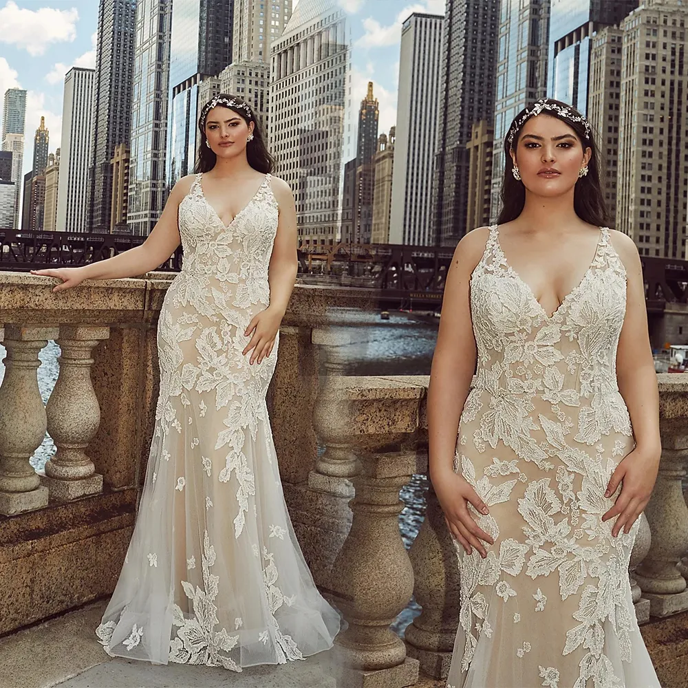 peach fuzz bridesmaid dresses Plus size Peach Ruched Chiffon Wrap Sexy Slit Mermaid Bridesmaid Dress main image 0