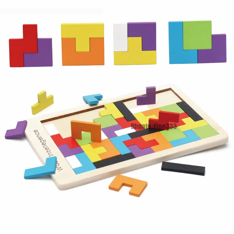 Kleurrijke Houten Tangram Hersenen Teaser Puzzel Speelgoed Tetris Game Preschool Magination Intellectual Educational Kid Toy Gyh