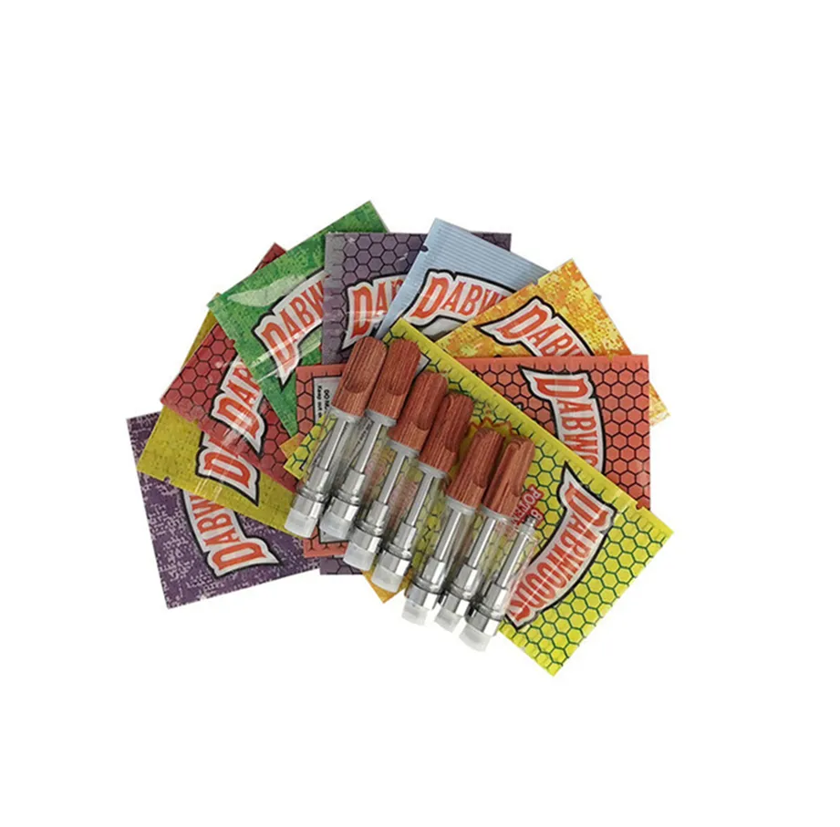 Dabwoods Tek kullanımlık vape kartuş ambalaj atomizerler e-sigara başlangıç ​​kitleri 1.0ml 0.8ml ahşap ucu 510 iplik vapes kalem kartuşları kalın yağ buharlaştırıcı