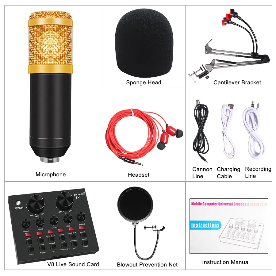 BM 800 Studio Condenser Microphone V8 Audio USB Headset Microphone