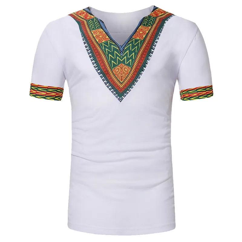 CALOFE Patroon Mannen T-shirt Zomer Afrikaanse Stijl Vintage TeeTops V-hals Korte Mouw T-shirts Homme Casual Tee