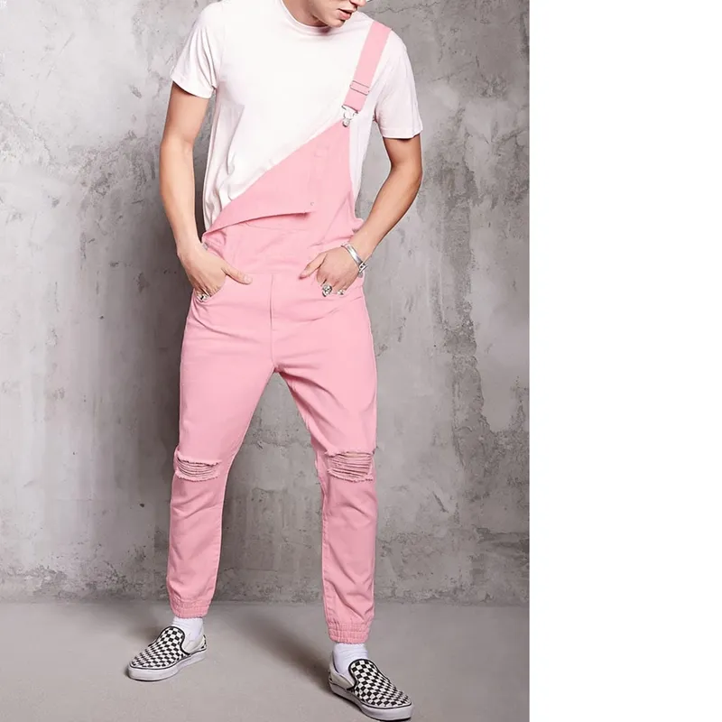 MJARTORIA 2019 Neue Rosa Mode Männer Zerrissene Jeans Overalls Hallo Straße Distressed Denim Latzhose Für Mann Hosenträger Hosen