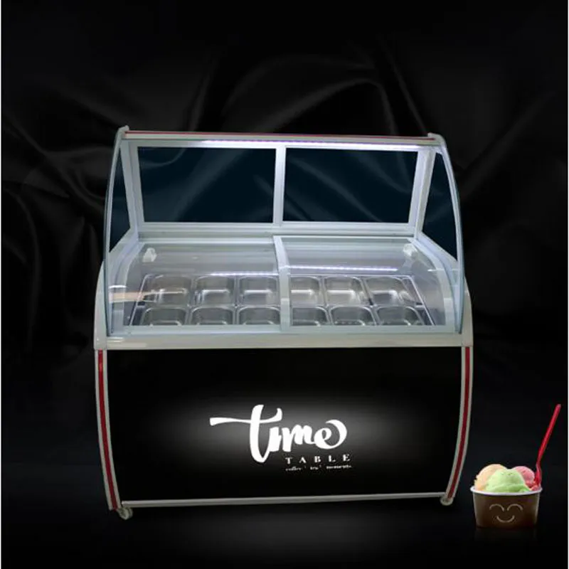 12 fat / 14 lådor hårdglass showcase glass dispaly kabinet kommersiell showcase frys
