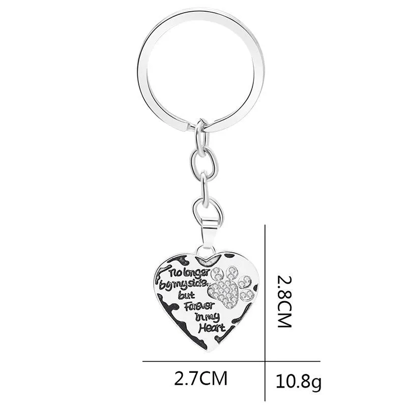 12 Pcs Lot Key Chain No Longer By My Side But Forever In My Heart Paw Print Heart Keychain Pet Animal Lovers Memorial Friend Key R285r