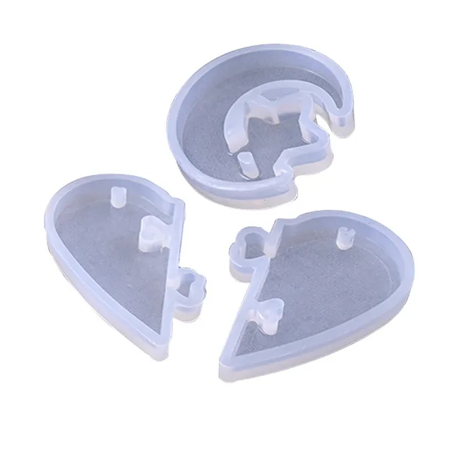 Moldes de resina de silicona, moldes en forma de corazón de luna y estrella con agujero, moldes de goma de silicona flexibles, herramientas para hacer colgantes de joyería DIY