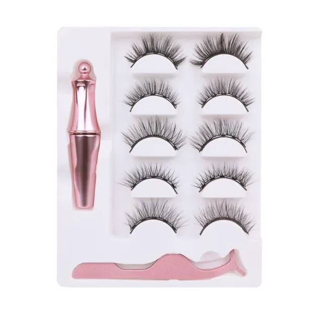 Mode 5 Paar magnetische falsche Wimpern Set dicke natürliche lange handgemachte gefälschte Wimpern mit Flüssigmagnet-Eyeliner-Wimpernpinzette DHL-frei