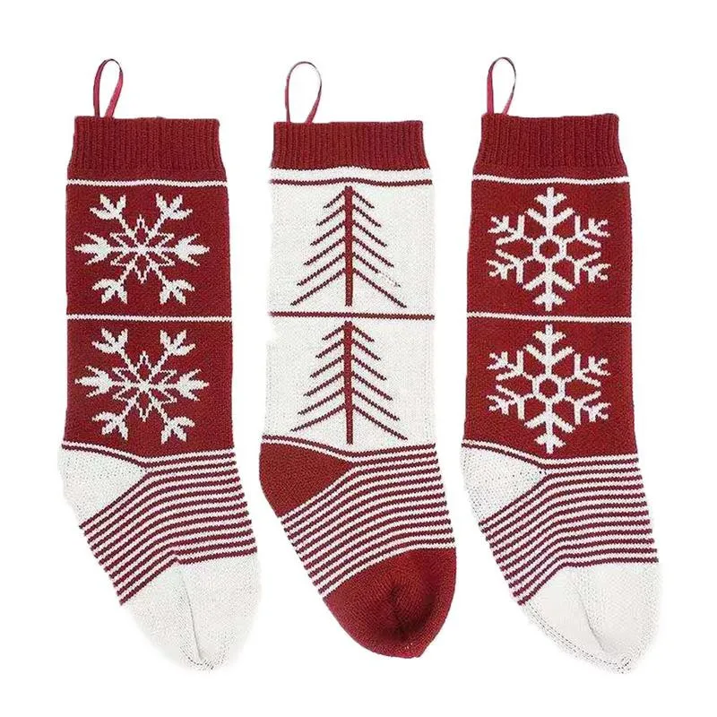 Knitted Christmas Hanging Bag Kids Knitted Christmas Gift Bags Wool Xmas Tree Socks Decor Jacquard Candy Gift Socks