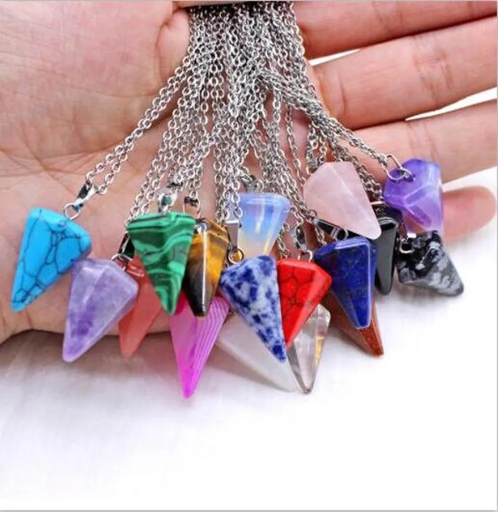 Hexagonal Column Necklaces Natural Stone Pendant Pink Stones Chamrs Tapered Section Pendulum Crystal Pendants Necklace For Women