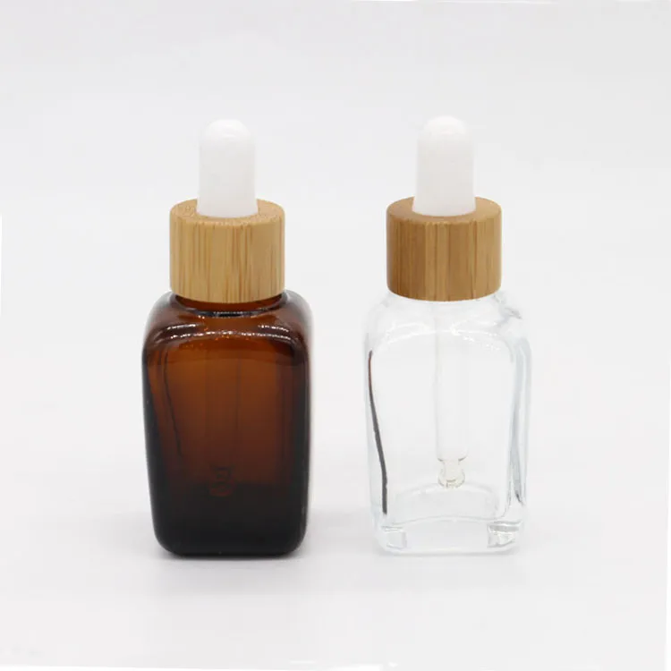 30ml Bamboo Essential Oil Bottle Glass Dropper Empty Bottles 20ml Amber with Wooden Cap in stock