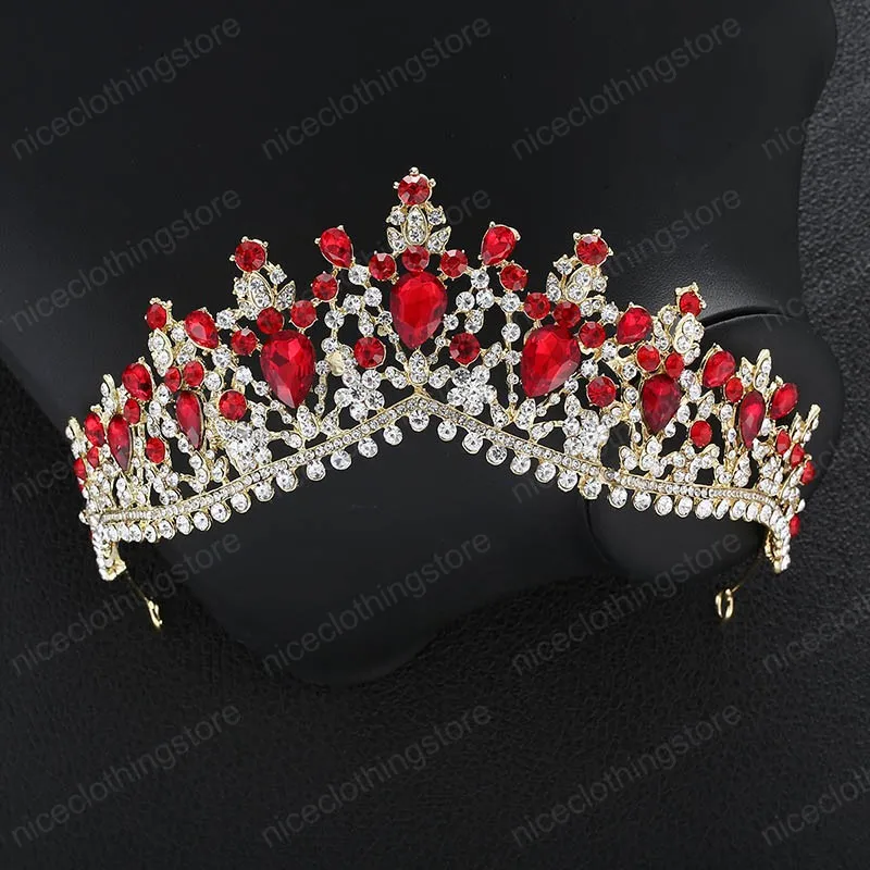 Vintage Handmade Water Drop Rhinestone Tiara Big Crowns Hair Comb Birthday Tiara Wedding Hair Jewelry Accessories