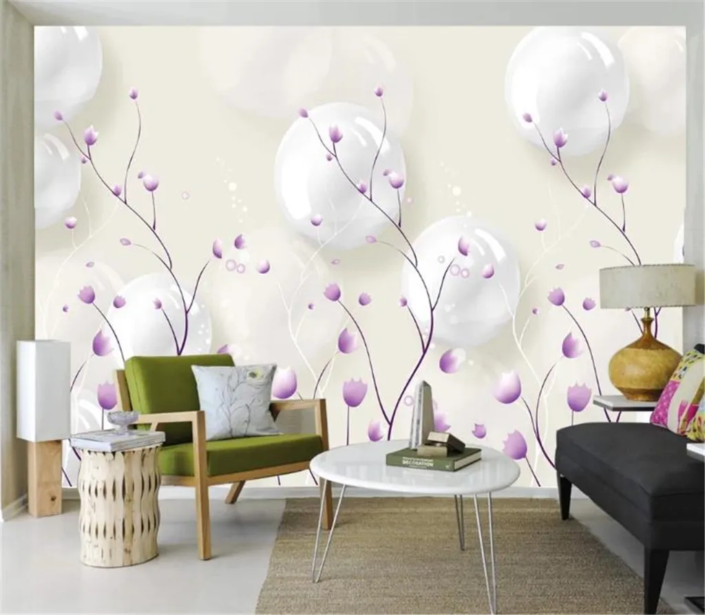 Vit boll lila blomma 3d tapet bakgrund digital utskrift hd dekorativa vackra väggpapper