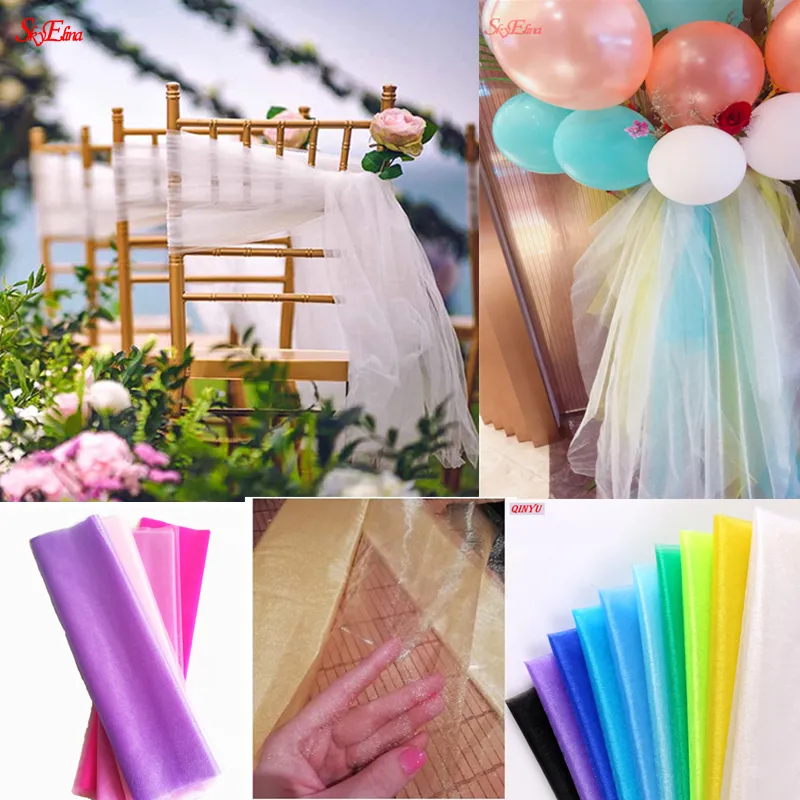 48cm x 10m Tulle Rouleau Sheer Crystal Organza Tissu Anniversaire Événement Fête Fournitures pour Mariage Arc Décoration 6Z SH015-1