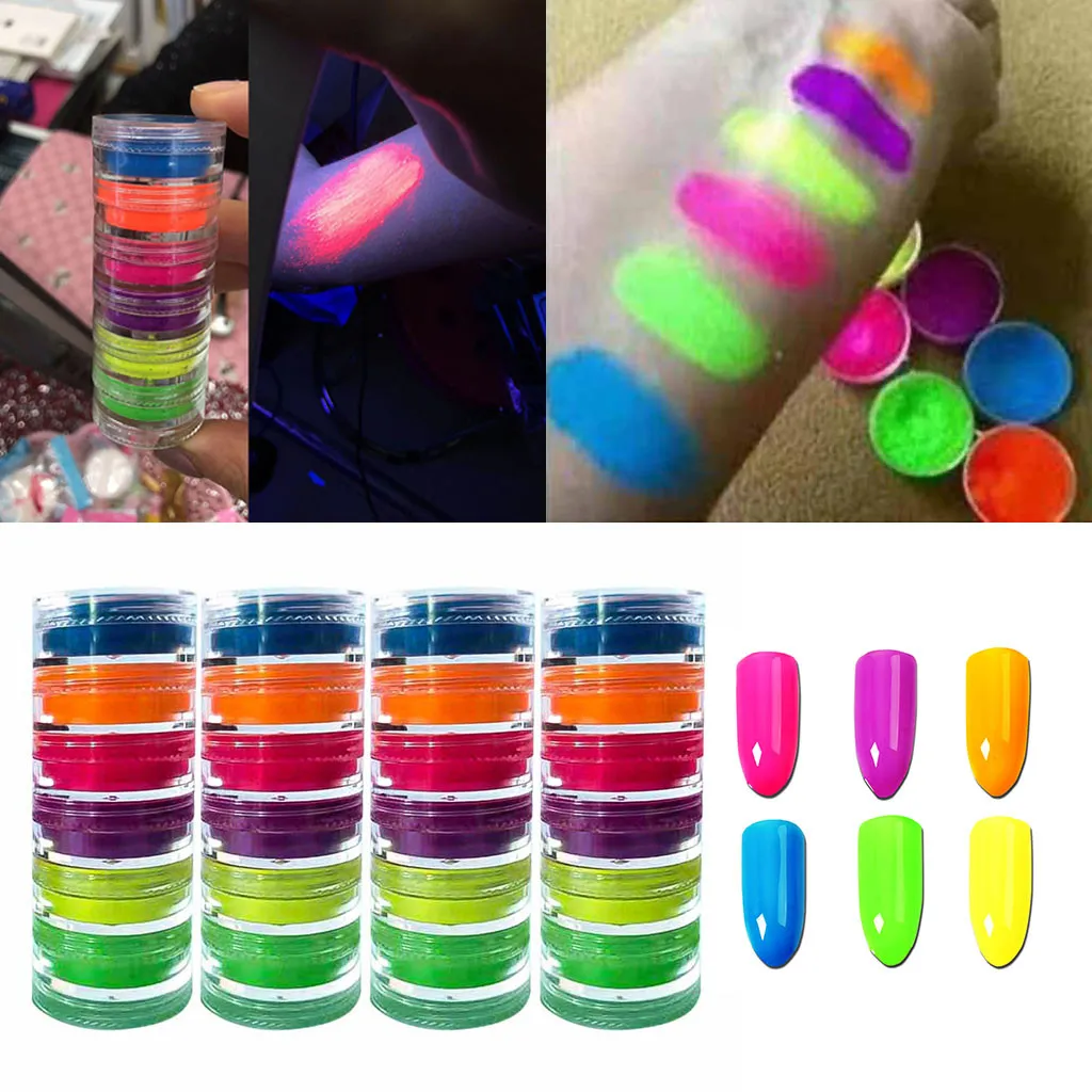 6Color Nail Glitter Powder Neon Pigment Gradient Glitter Iridescent Acrylic Nail Powder Polish Professional Decoration July26