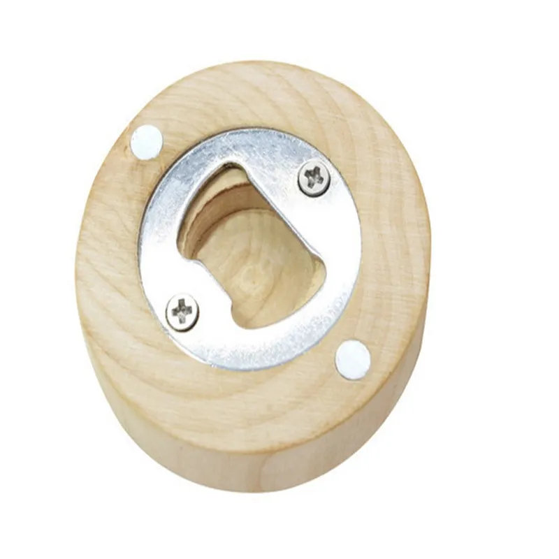 50 pcs/lot peut personnaliser gravure logo blanc bricolage en bois forme ronde ouvre-bouteille caboteur réfrigérateur aimant décoration