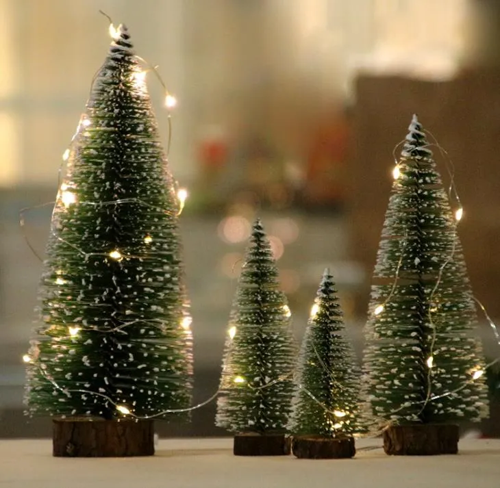 Micro LED Mini Artificial Fir Christmas Tree Frosted XMAS Tree Desktop White Cedar Ornaments Tabletop Tree Holiday Party DIY Decorations