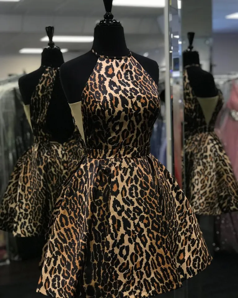 Leopard Print A Line Cheetah Print Homecoming Dress with Zipper Back