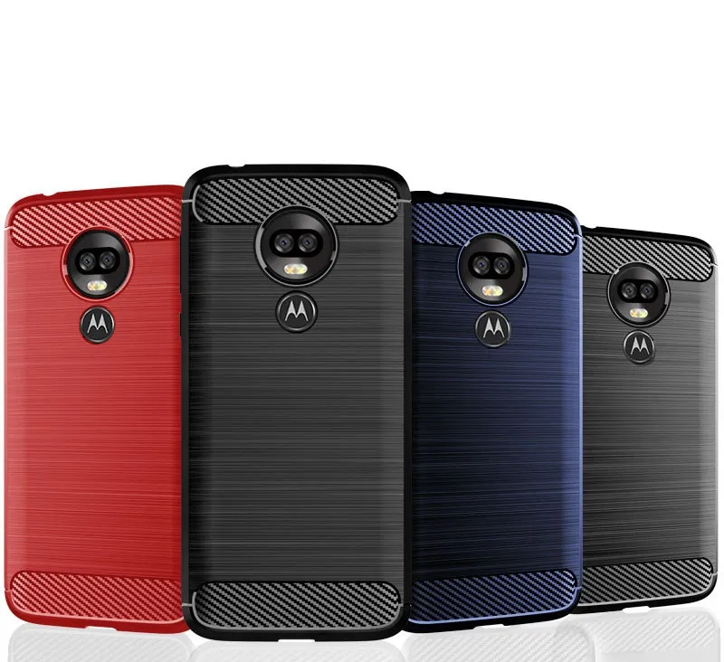 Carbon Fiber Texture Slim Armor Borstat TPU Väska För Motorola Moto G7 Power G7 Spela Z4 Spela 280pcs / Lot