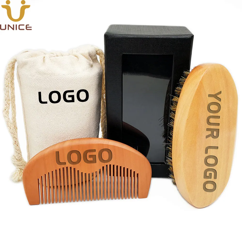 MOQ 100 st OEM Custom Logo Beard Brush Comb för hår mustasch Grooming K Suit med lådväska Skräddarsy utskrift Amazon's Choice
